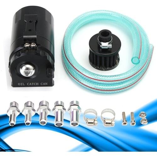 1set Aluminum Cylinder Engine Oil Catch Can Tank Reservoir Breather Filter Black