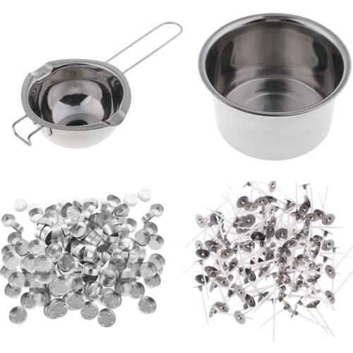 1 Set Stainless Steel Candle Wax Melting Pot Double Boiler Tool with 200pcs Tealight Cups Candle Wick Candle Making Kit