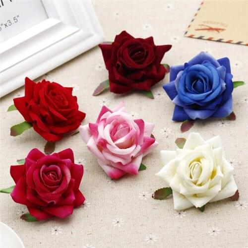10pcs Velvet Cloth Roses Artificial Flower Heads DIY Wedding Corsage Wreath Food Photography Props Christmas Gift Box Wrapping