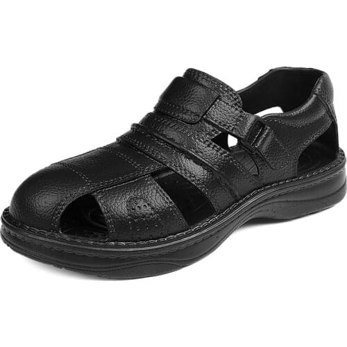 2021New Summer Men Sandals Outdoor Non-slip Beach PU Black Flat Fisherman Casual Shoes 2021 New