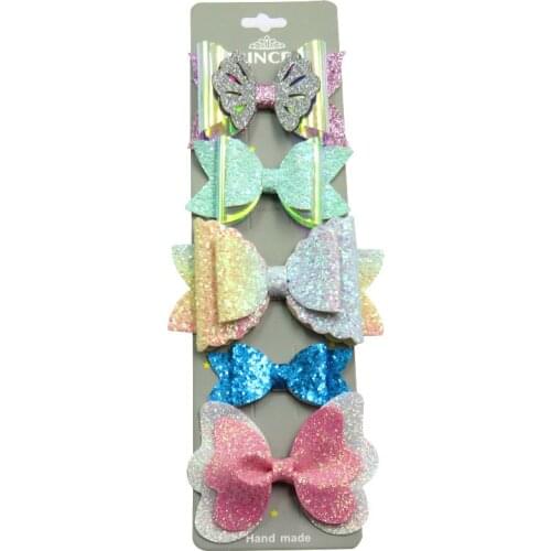 5PCS/SET Pretty Gradient Baby Girls Clips Leather Bow Child Tie Knot Creativity Handmade Hairpins Hair Accessories For Kids 2021