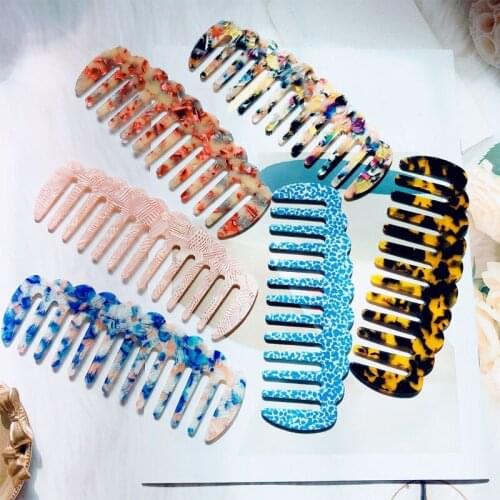 Q1FB Acetate Wavy Anti-Static Massage Hair Comb Marble Stone Print Large Hairbrush
