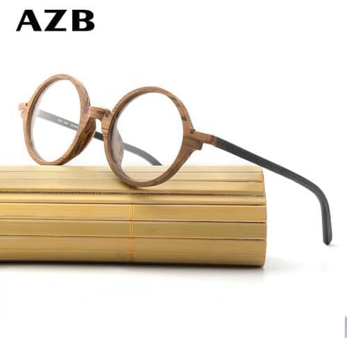 AZB Retro Wood Glasses Frame Round Optical Eyeglasses Frames Men Women Wooden Clear Lenses Reading Glasses Frame HB024