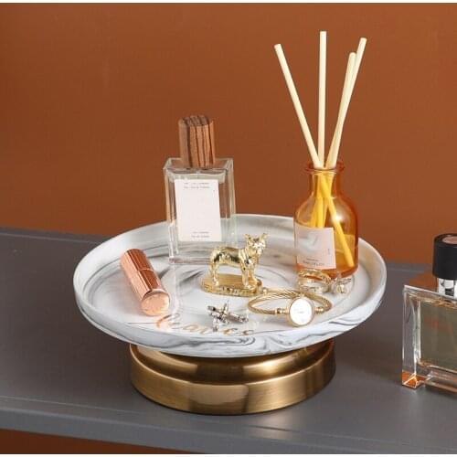 White Ceramic Storage Tray Metal Base Debris Storage Desktop Storage Box Decoration Living Room Home Decoration Accessories