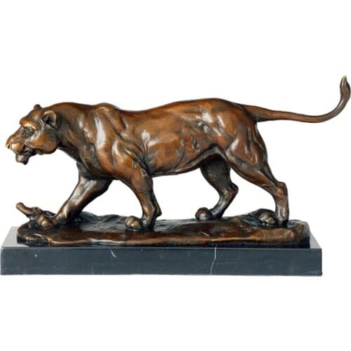 Bronze Sculpture Lioness Statue Lion Figurine Vintage Copper Art Office Table Decoration