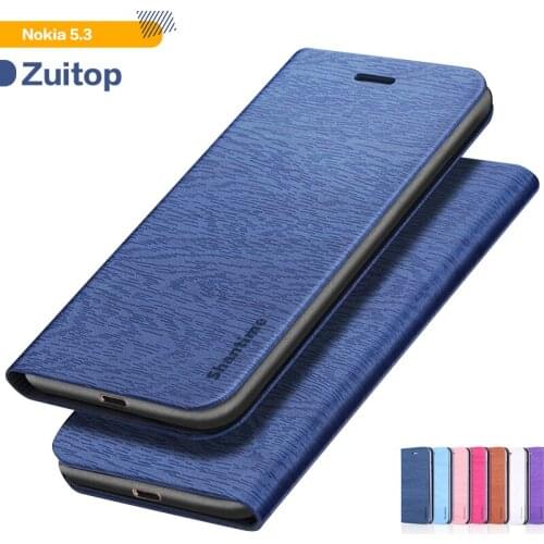 Wood grain PU Leather Phone Case For Nokia 5.3 Flip Case For Nokia 5.3 Business Wallet Case Soft Silicone Back Cover