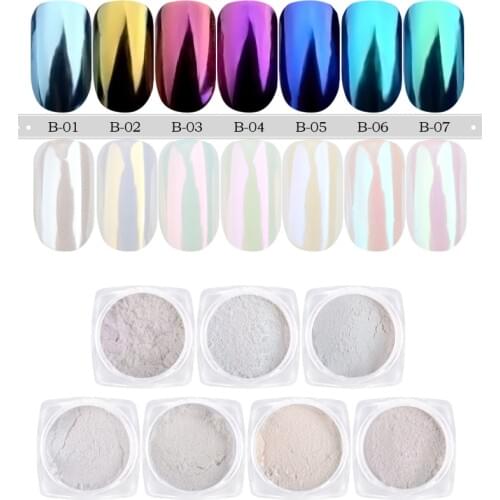 1g/box Shell Mirror Powder Nail Art Pigment Gold Blue Purple Shining Glitter Dust Chrome Nail Decorations Manicure Tools