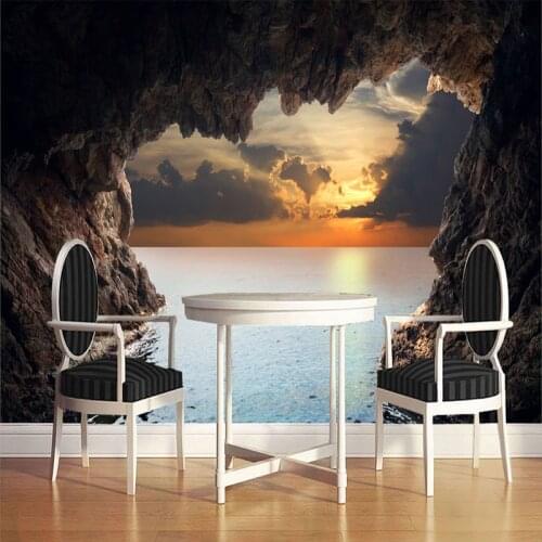 Custom Any Size Murals Wall Paper 3D Stereo Sunset Cave Nature Landscape Wallpaper Dining Room Living Room Home Decor 3D Tapety