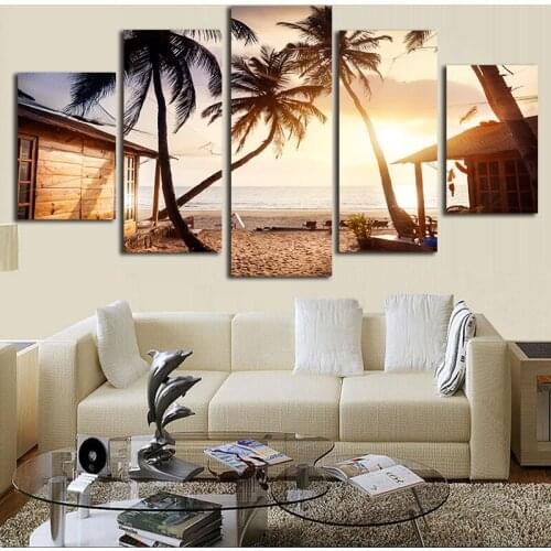 Unframed Print Art Canvas Painting 5 Piece Large HD Sea View Beach For Living Room Wall Art Picture Home Decoration Custom Made