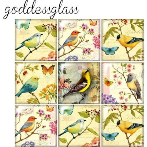 New Beauty Animals Birds butterfly Vintage 12mm/20mm/25mm/30mm Square photo glass cabochon demo flat back Making findings