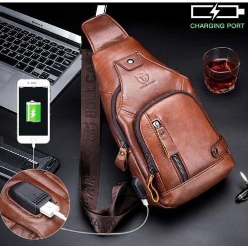 BULLCAPTAIN mens USB chest bag Messenger bag for Men Messenger bag leather shoulder bag diagonal package new travel backp