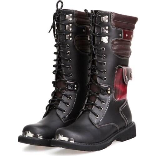 Man Boots Autumn Winter Work Boots Military Combat Boots Gothic Skull Punk Motorcycle Boots Lace-up Men Casual Shoes Fashion