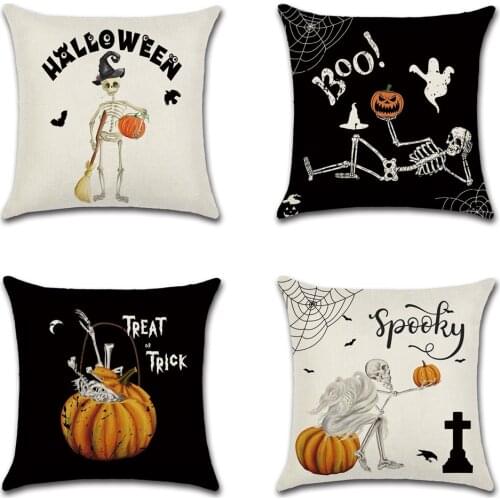 Halloween Cushion Cover skull pumpkin spider web Decoration Print Cotton Linen Cartoon Halloween Cushion Covers
