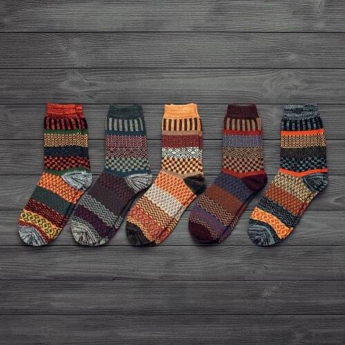 5 Pairs Winter Mens Socks Thicken Sheeps Wool Socks Warm Men Retro Style Colorful Fashion Man Socks For Snow boots