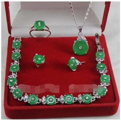 New Mis! Free Shipping "GOOD LUCK" Dark green Jades Necklace Bracelet Earring Jewelry Set>>> Free shipping