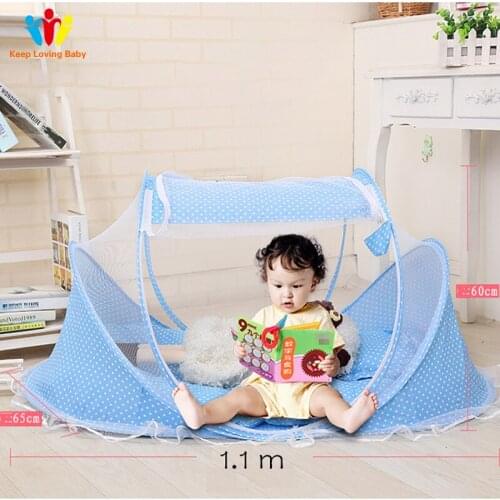Newborn Crib Tent Portable Baby Bed Net with Cushion Pillow Blue Solid Mosquito Netting for Newborn Baby Crib Infant Kids