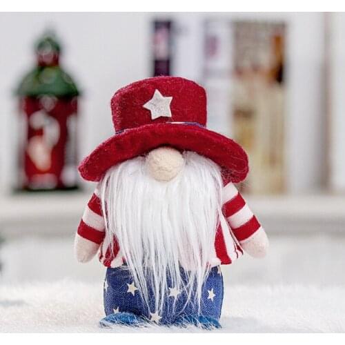 Patriotic Veterans Day Tomte Gnome Decorations Handmade Stars Plush Doll Swedish H58C