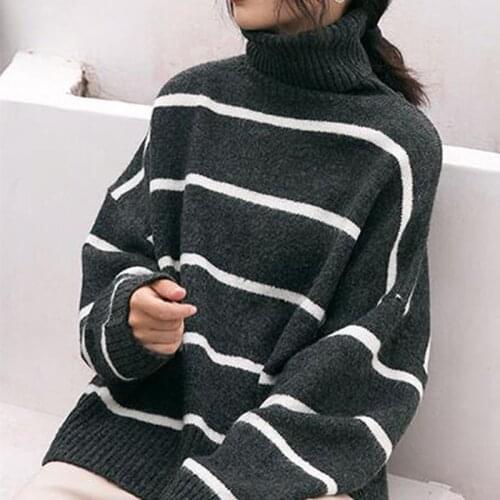 Striped Sweater Women Winter Turtleneck Pullovers Long Sleeve Loose Casual Knitwear Female 2019 New Autumn Couple Sweater Ladies