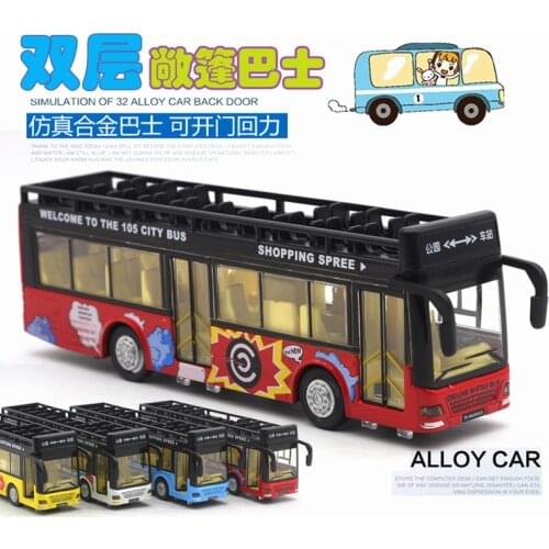 Convertible sightseeing bus, children simulation model car toys, alloy bus Light and sound