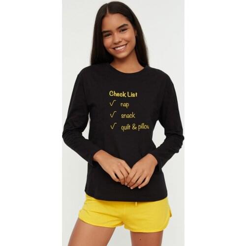 Trendyol Slogan Printed Knitted Pajamas Set THMAW22PT0230