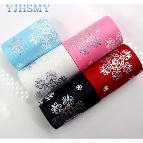 YJHSMY C-171024-512,75 mm Solid color snowflake hot silver ribbons 5 yards,DIY handmade materials,wedding gift wrap