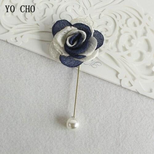 YO CHO 2pcs Fabric Roses Brooch Wedding Corsage Pins Groom Boutonniere Buttonhole Wedding Witness Corsage Marriage Accessories