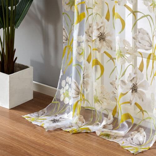 YokiSTG Voile Tulle Curtains Tropical Flower Leaf Curtains For Living Room Kitchen Curtains Bedroom Window Treatment Tulle Drape