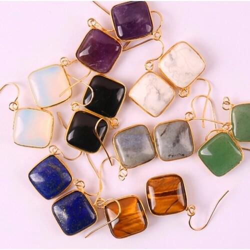 Green Aventurine/Rhodonite/Tigereye/Labradorite/Purple Crystal/White Howlite/Black Carnelian/Opal Dangle GEM Earrings Jewelry