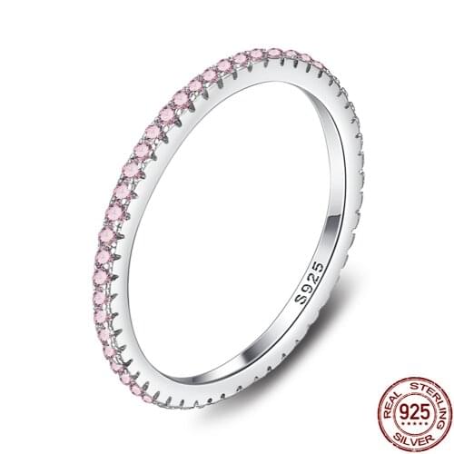 ZEMIOR 925 Sterling Silver Ring Pink Crystal Wedding Ring For Women Simple Geometric Ring Female Fine Jewelry Gift To Girlfriend