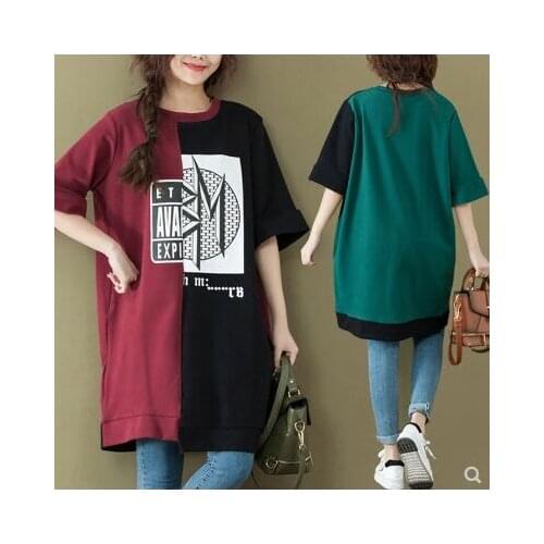 2019 Summer Womens Short Sleeve O-neck Plus Size T-shirt Female Loose Tops Femme Plus Size Long T-shirts Women Summer Tees