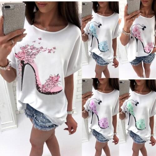 T shirt women 2020 new arrival summer style Europe heels printed t-shirts short sleeves quality vestidos LX1161