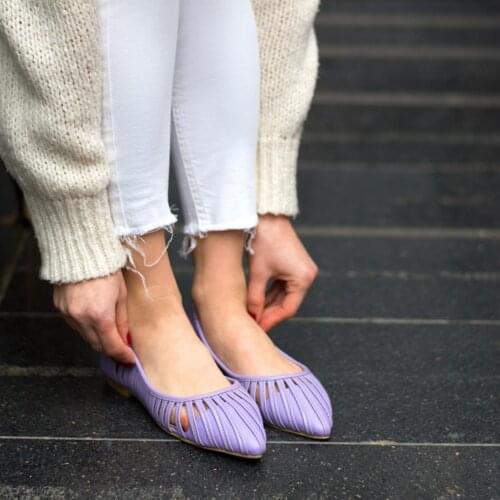 Stiletto Women Babet Lilac Heelless Shoes Comfortable Breathability Striped Sandals Summer Shoes