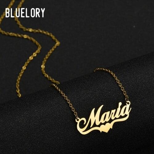 Bluelory Custom Heart Name Necklaces High Quality Stainless Steel Women Personalized Jewelry For Girlfriend Mom Gift