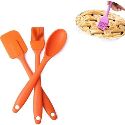 3Pcs Creativity Silicone Spatula Scraper Brush Spoon Kitchen Baking Tools Set Accessories(Random Color)