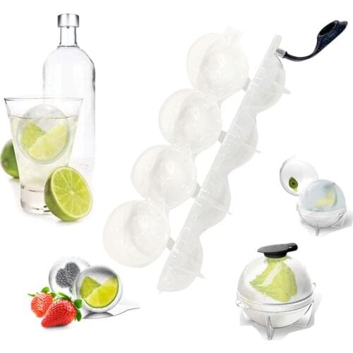 4 Cavity Whiskey Slow Melting Ice Cube Jelly Maker Mold Ball Sphere Ice Cream Moulds Silicone Grid Round Homemade Kitchen Tool
