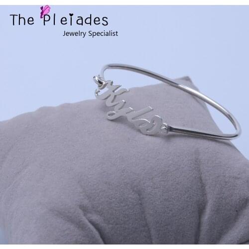 Custom English Name Bangle&Bracelet Sterling Silver Personalized Jewelry Special For Her