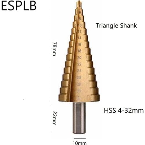 ESPLB HSS 4-32mm Drill Bit Metal Steel Step with Pagoda Shape Triangle/Hexagon Shank Drill Cone Drill Titanium Bit Set