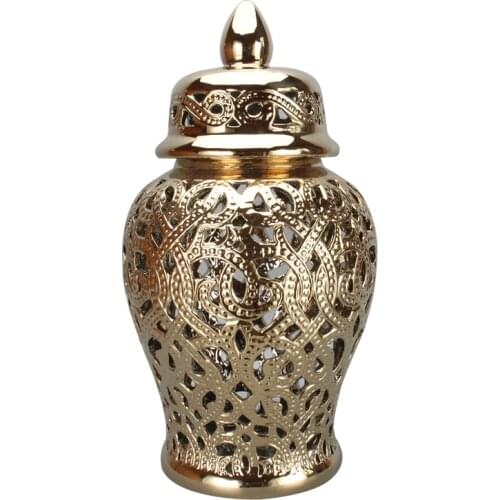 European Ceramic Flower Vase Retro Hollow Out Decorative Vases Gilded Living Room Decoration Plant Pots Home Decor Ornaments