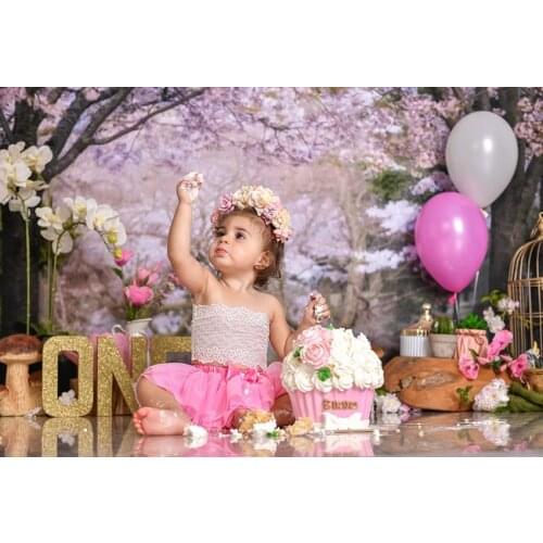Photo Background Newborn Backdrop Cake Smash Pink Balloon Flowers Background Children Birthday Party Photocall Photo Studio