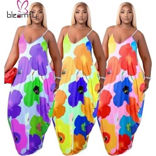 Tie Dye Printing Casual Loose Long Maxi Dress Women Spaghetti Strap Beach Holiday Chic Summer Vintage Dresses Plus Size 5XL