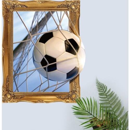 False window 3D score a goal Football wall sticker living room background sports home decoration mural stickers decals wallpaper