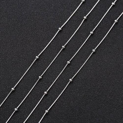 1 Meter 316L Stainless Steel Never Fade Round Ball Bead 0.9mm Round Snake Bulk Chain Fit DIY Necklace Jewelry Making Supplier