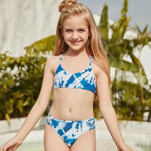 2021 Girls' Swimwear Split Big Kids Swimsuit Comfortable New Biquini Children Baby Breathable Bikini Set Tie Dye Beachwear 3-16Y
