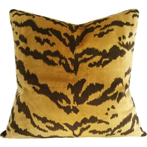 Square Short Plush Pillowcase 20 Inch Soft Cushion Cover Scalamandre Le Tigre Pillow Cover, Solid Back