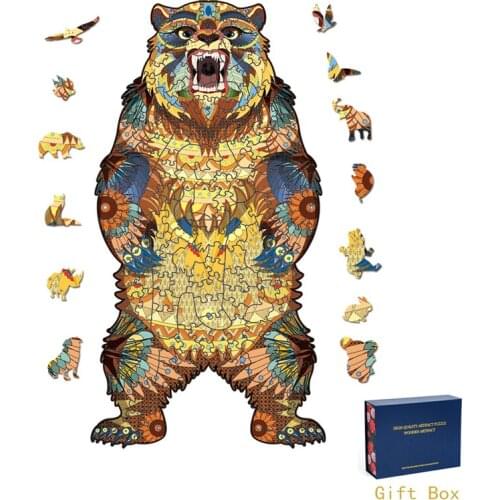 Forest Animal Elephant Owl Bear Tiger Unique 3D Wooden Puzzle Adult Jigsaw Gift Wrapping Box Birthday Party Festival Carnival