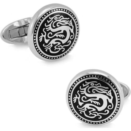 SPARTA Chinese Dragon White Gold Electroplated enamel cufflinks High quality metal mens Cuff Links + Free Shipping