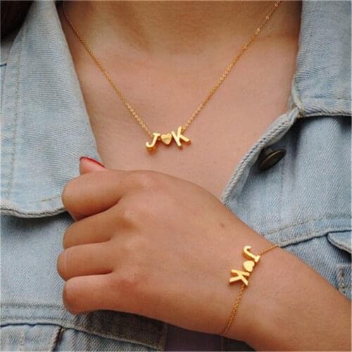 10pcs_Fashion Tiny Dainty Initial Heart Initial Necklace Double Initial Necklace Letter Necklace for Christmas gift