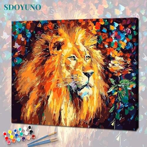 SDOYUNO Drawing By Numbers Colourful Lions DIY Oil Painting By Numbers On Canvas 60x75cm Number Painting Animals Home Decor