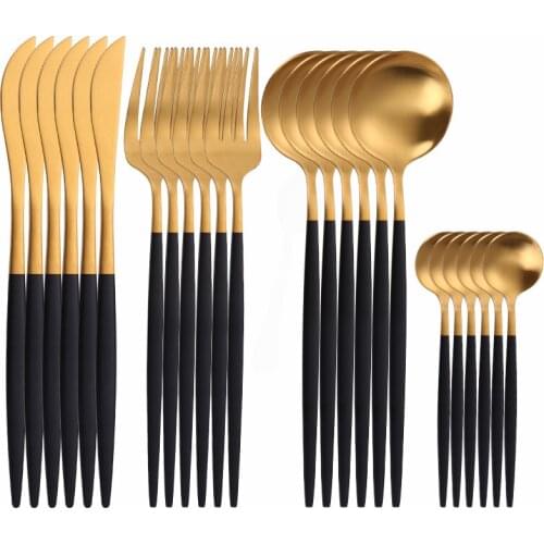 Stainless Steel Tableware Set Gold and Pink Cutlery Set 24pcs Matte Dinner Set Kitchen Tableware Spoon Fork Knife Dinnerware