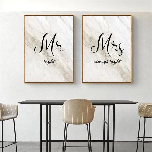 Nordic Quotes Marbling Wall Art Poster Couple Mr&Mrs Canvas Painting Minimalist Lovers Word Art Prints Picture Living Room Decor